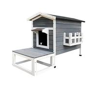 Gatera Casita Gatos con terraza y Zona Cubierta Accesorios Exterior Gatos Cabaña Mascotas Jardín