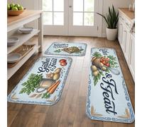 Gather & Feast - Tapetes de cocina para piso, tapetes decorativos vintage de granja, acolchados con resorte, cómodos, lavables, para fregaderos de cocina, lavandería, baño, 3 piezas