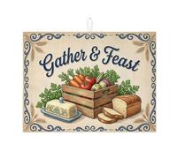 Gather & Feast - Tapetes de secado de platos para encimera de cocina, tapete escurridor de platos absorbente de granja rústica, tapete de secado de microfibra vintage otoñal para decoración de