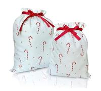 Gather & Knot Bolsas de regalo de Navidad con cordón | 20 pulgadas grande 16 pulgadas medianas | Lona de alta calidad | Envoltura de tela reutilizable para vacaciones | Mezcla y combina | Bastón de