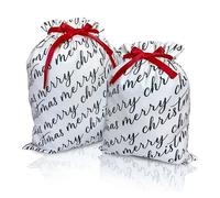 Gather & Knot Bolsas de regalo de Navidad con cordón | 20 pulgadas grande 16 pulgadas medianas | Lona de alta calidad | Envoltura de tela reutilizable para vacaciones | Mezcla y combina | Blanco Feliz