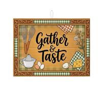 Gather & Taste - Tapetes de secado de platos de cocina, almohadilla escurridora de platos absorbente de cuadros verdes rústica, estilo vintage de madera para decoración de encimera de cocina, 18 x 24