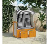 Gatherant Sillón de playa con cojín de ratán sintético y madera maciza en blanco y gris para jardín, balcón, terraza, piscina, camping, muebles de relax con toldo, respaldo ajustable