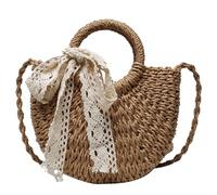 GATHINESS Bolso de Paja Tejido para Mujer Verano, Cruzado con Lazo de Encaje, Material Sintético, Estilo Moderno y Funcional para Llevar Muchas Cosas