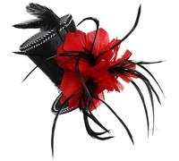 GATHINESS Diadema Sombrero de Copa Mini Negro Pluma Roja, Tejido Cómodo Mantiene la Forma, Adecuado para Baile y Bodas