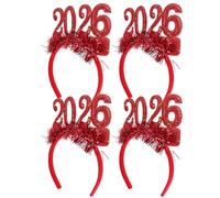 GATHINESS Diademas Rojas de Purpurina 4 Piezas Accesorios para Fiestas y Photocall de Año 2026 Suministros para Eventos de Cumpleaños y Nochevieja