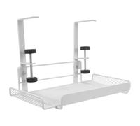 GATHINESS Estante Metálico Blanco para Debajo del Escritorio con Abrazadera Ajustable, Bandeja Organizadora Pequeña para Cables y Suministros de Oficina, Almacenamiento Colgante sin Taladro