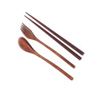 GATHINESS Juego de Cubiertos de Madera Japonés y Coreano Tenedor, Cuchara y Palillos, Fácil de Llevar y Almacenar Funda para Camping y Escuela