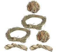 GATHINESS Juguetes Masticables para Conejos y Hámsteres, Set 6 Piezas de Hierba Tejida Natural, Incluye Bolas, Anillos y Trenzas, Accesorios para Morder y Cuidado Dental en Mascotas