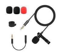 GATHINESS Micrófono de Solapa Omnidireccional Clip Negro Conector 35 MM Cable 15 M Accesorios Incluidos Espumas Negras y Roja para Grabación en Teléfono Ordenador y Entrevistas