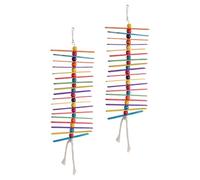 GATHINESS Palitos Masticables de Madera para Pájaros 2 Piezas, Juguetes Naturales para Masticar Loros y Periquitos, Color Arcoíris, Juguetes Colgantes para Jaulas, Accesorios de Interacción