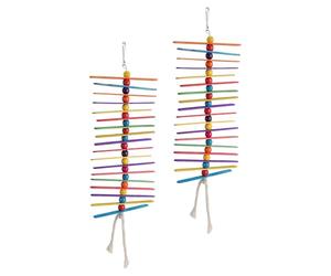 GATHINESS Palitos Masticables de Madera para Pájaros 2 Piezas, Juguetes Naturales para Masticar Loros y Periquitos, Color Arcoíris, Juguetes Colgantes para Jaulas, Accesorios de Interacción