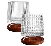 GATHINESS Vasos para Whisky Giratorios de Cristal con Base, Juego de 2 Copas Tipo Diamante y Rayas Verticales, Ideales para Bar, Restaurante y Fiesta, Vasos para Bebidas y Cócteles