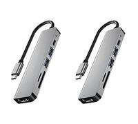 Gathukila 2 adaptadores 6 en 1 USB tipo C Hub con 4K 30Hz - Compatible con lector de tarjetas multipuerto USB 3.0 TF PD Video Multi Puertos