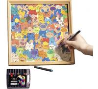 Gatito 3 en 1 Rompecabezas de Madera para Pintar de Madera, Rompecabezas multifunción/Pintura/Marco, Grano de Madera Natural con impresión HD, Conexiones Suaves para (A, con 24 bolígrafos)