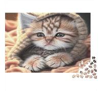 Gatito Adorable Puzzle de 1000 Piezas Puzzle para Adultos Manta Suave Hogar Relajante Concentración Decoración Regalo Familiar 52x38cm/1000pcs