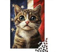 Gatito Adorable Puzzle para Adultos Puzzle de 1000 Piezas Papel Bandera Estados Unidos Relajante Decoración Hogar Familia Concentración Regalo 38x26cm/1000pcs