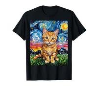 Gatito atigrado Naranja Noche Estrellada Gato ilustración Camiseta