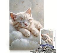 Gatito Blanco durmiendo sobre Las Nubes, Rompecabezas de 1000 Piezas para Adultos, Juguete para ejercitar la Mente, diversión compartida, Arte de Corte preciso 38x26cm