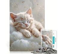 Gatito Blanco durmiendo sobre Las Nubes, Rompecabezas de 1000 Piezas para Adultos, Juguete para ejercitar la Mente, diversión compartida, Arte de Corte preciso 38x26cm