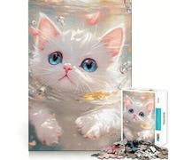 Gatito Blanco en el Agua Rompecabezas de 1000 Piezas para Adolescentes Juego Que estimula el Cerebro Encaje Huecos Actividad Relajante para Grupos en Interiores (38x26cm)