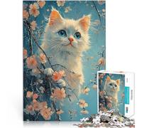 Gatito Blanco en Flor Rompecabezas de 1000 Piezas para Adultos Juguetes educativos de Aprendizaje Juegos Familiares Mejorar la Memoria 38x26cm