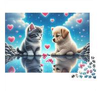 Gatito Cachorro Amor Rompecabezas 1000 Piezas Cartón Premium para Adultos Decoración Pared para Entretenimiento Mejor Regalo Oferta 52x38cm/1000pcs