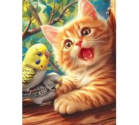 Gatito con Loro en jardín mágico Puzzles 300 Piezas Obra De Arte 3D Familiar Animal Salvaje Mascota Cute Rompecabezas para Adultos Aliviar Estrés Decoración Hogar Moderno DIY 300 PCS