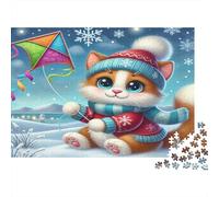 Gatito de Invierno Volando una Cometa Puzzles 1000 Piezas Papel Reciclado para Adultos Puzzle para Adultos Juego difícil desafiante Juego Educativo para descompresión Excelente Idea de Regalo