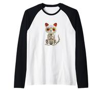 Gatito Día de Muertos Halloween Arte Popular Gato Día Muertos felino Camiseta Manga Raglan