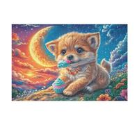 Gatito en Cielo Estrellado a la luz de la Luna por la Noche Puzzles 1000 Piezas Aliviar Estrés Familiar Premium Rompecabezas para Adultos Desafío Intelectual 3D DIY Creativo Decorativo 1000 PCS