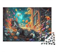 Gatito en Flores iluminadas Rompecabezas Mascotas Puzzle 1000 Piezas - Regalo, Juego Familiar, Decoración del Hogar, para Adultos 70x50cm/1000pcs