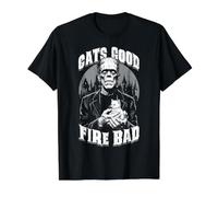 Gatito Fats Good Fire Bad, Divertido, Amante de los Gatos de Frankenstein Camiseta gráfica económica, Hombre, Negro, S