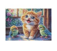Gatito Feliz con Dos inseparables Puzzle 300 Piezas Colorido Vibrante Rompecabezas para Adultos Obra De Arte Familiar Estera Portátil DIY Creativo 300 PCS