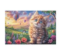 Gatito Globo aerostático Campo de Flores Animal Lindo Fauna Puzzles 1000 Piezas Entretenimiento Familiar Rompecabezas 3D para Familia Juguete Educativo Aliviar Estrés Decoración Hogar 1000 PCS