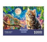 Gatito Iluminado por la Luna Puzzle para Adultos Desafío Mental con Alma De Obra De Arte Excepcional, Diseñado para Adultos Y Niños Desde 14 Años 52x38cm/1000pcs