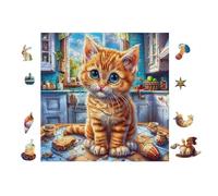 Gatito in Cozy Kitchen Rompecabezas 100 Piezas Cartón Grueso para Coleccionistas Eventos Team Building Relajación Mental Ocio En Casa Reyes 28x28cm