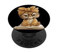 Gatito Libro Abierto Lectura Amante Gato Retrato PopSockets PopGrip Adhesivo