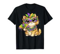 Gatito Mardi Gras Cat NOLA Party Beads Cute Girls Women Camiseta