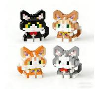 Gatito Mini Building Blocks,4PCS Micro Lindos Construcción de Bloques Animados Clásicos, Gatito Bloques Construccion Reutilizable, para Apto para Niños a Partir de 6 Años Adultos