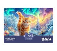 Gatito Naranja en una Escena de Aurora Nevada Puzzle De 1000 Piezas Lindo Gato Mascota Cartón Reciclado Premium, Regalo para Todas Las Edades 52x38cm/1000pcs