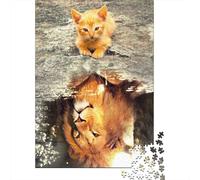 Gatito Naranja Reflejo de sueños Puzzle de 1000 Piezas Papel para Adultos Relajación Concentración Puzzle para Toda la Familia Decoración Regalo 38x26cm/1000pcs