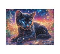 Gatito Negro Brillante en el jardín de crepúsculo Encantado Puzzles 500 Piezas Maquetas Educativas 3D Tiempo Feliz Rompecabezas para Familia Construir DIY Aliviar Estrés Decoración Hogar 500 PCS