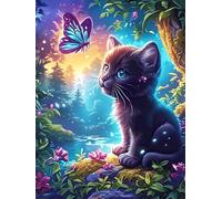 Gatito negro con mariposa in A Magical Flower Garden Puzzles 500 Piezas Maquetas 3D Educativas Animal salvaje mascota Cute Rompecabezas Para Familia Construir DIY Moderno Aliviar Estrés Decoración 500