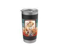 Gatito reflejo león espejo autopercepción fuerza interior Vaso térmico de acero inoxidable de doble pared