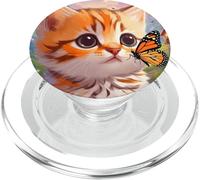Gatito se Encuentra con Mariposa Lindo diseño PopSockets PopGrip para MagSafe
