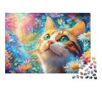 Gatito Tabby Entre Flores Vibrantes, Mariposas Azules Cerca Puzzle De 1000 Piezas Gato Lindo Ocio Familiar, Adultos Y Niños 38x26cm/1000pcs
