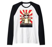 Gatito techno vistiendo sombras en el tocadiscos Camiseta Manga Raglan