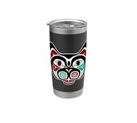 Gatito Vintage Rojo Negro Haida Cultura Nativa Vaso térmico de acero inoxidable de doble pared
