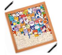 Gatitos 3-en-1 Puzzle de Madera para Pintar, Juego de Puzzle/Pintar/Marco Multifuncional, Veta Natural de la Madera con Impresión HD, Conexiones Lisas para Proyectos DIY, Juego de Artesanía Creativo